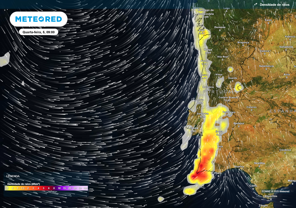 Mapa atmosférico: densidade de raios
