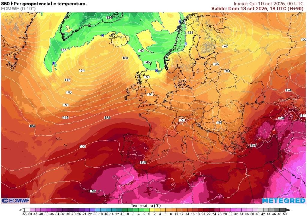 Uma massa de ar muito quente ocupará uma grande parte da Península Ibérica, estendendo-se também rumo a França. A configuração em altitude ajuda a explicar a intensificação do calor à superfície.