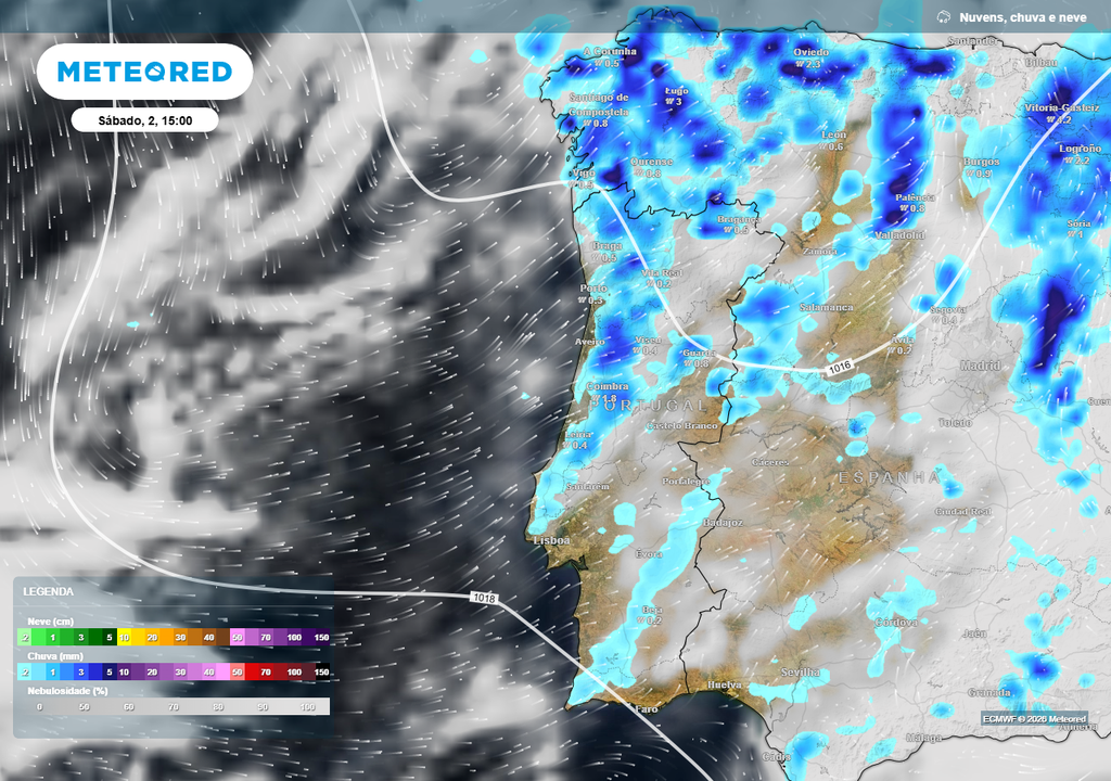 À tarde espera-se um alastramento e intensificação da precipitação.