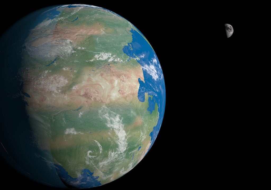 Pangea, imagen satelital, Luna de fondo