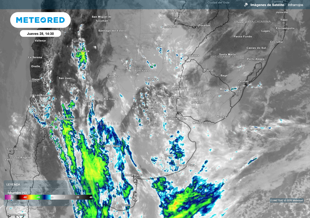 Imágenes de Satélite__Jueves 28 14_30 Imagen del canal infrarrojo del satélite GOES 19 del jueves 28 de Mayo a las 14:30 h.