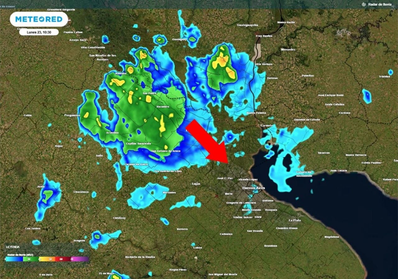 Avanza un área de lluvias y tormentas en la mañana del lunes desde el norte provincial hacia el AMBA.