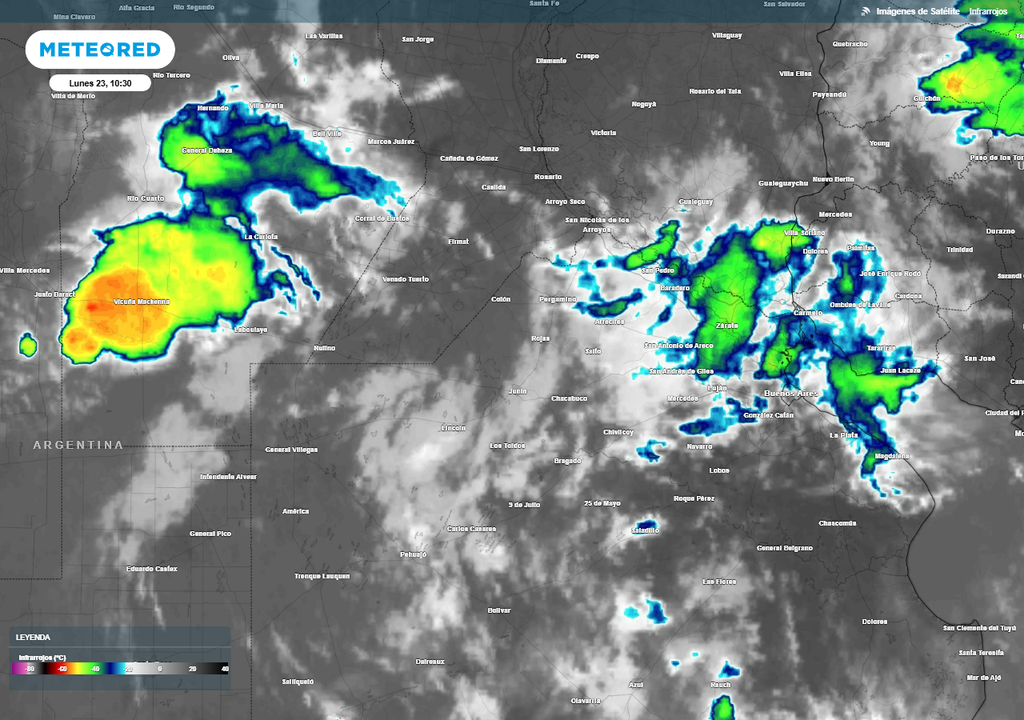 Tiempo pronóstico clima alerta tormentas fuertes AMBA Buenos Aires Distintas áreas de precipitación son promovidas en estas últimas horas sobre la franja central del país por el avance de un vórtice en altura.