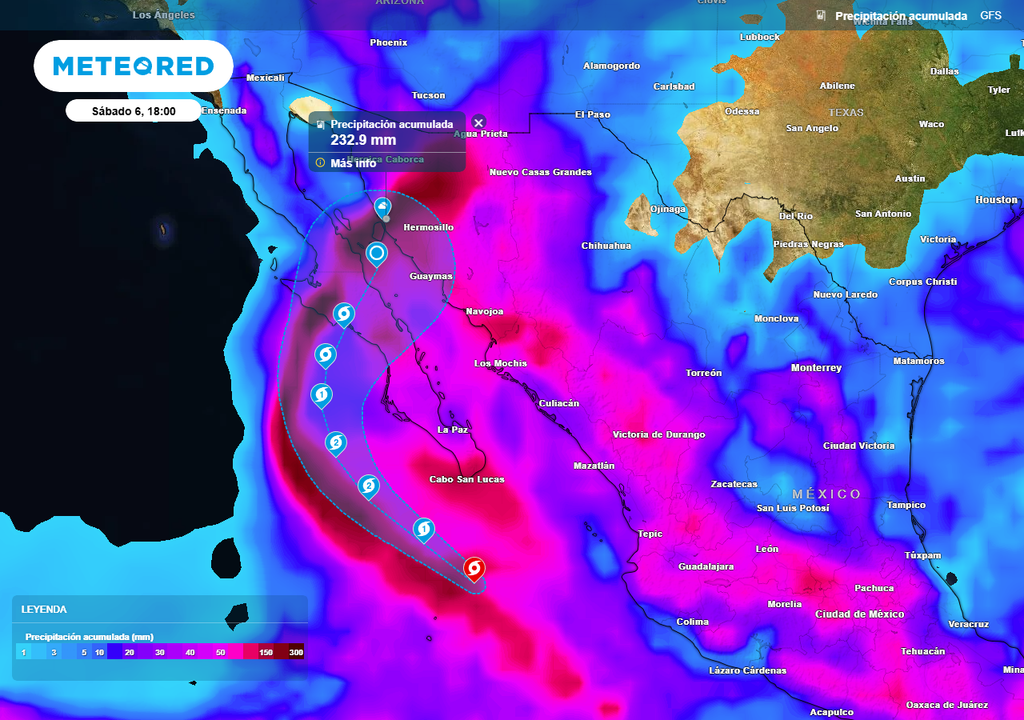 Escenario probable del modelo GFS, ingresando el Ciclón