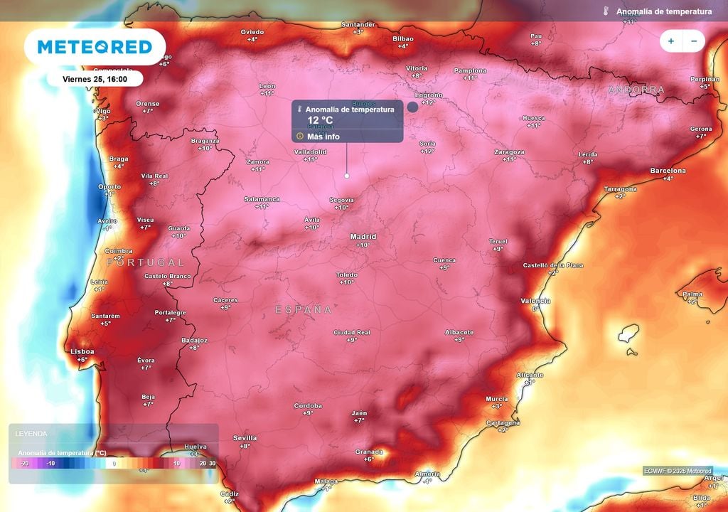 Este episodio dejará hasta 12 ºC por encima de la media habitual de la época.