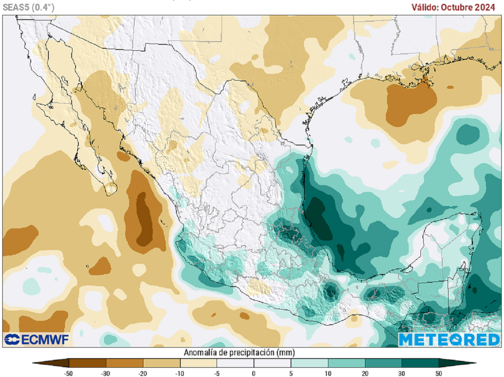Anomalía de precipitaciones en octubre de 2024 Anomalía de precipitaciones en octubre de 2024