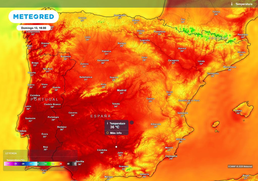 El domingo se esperan máximas superiores a los 35 ºC en diferentes puntos del país.