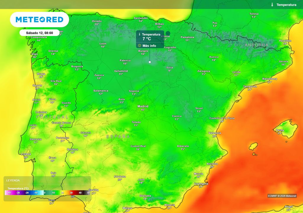 Las temperaturas mínimas podrán bajar de los 10 ºC en puntos del interior.