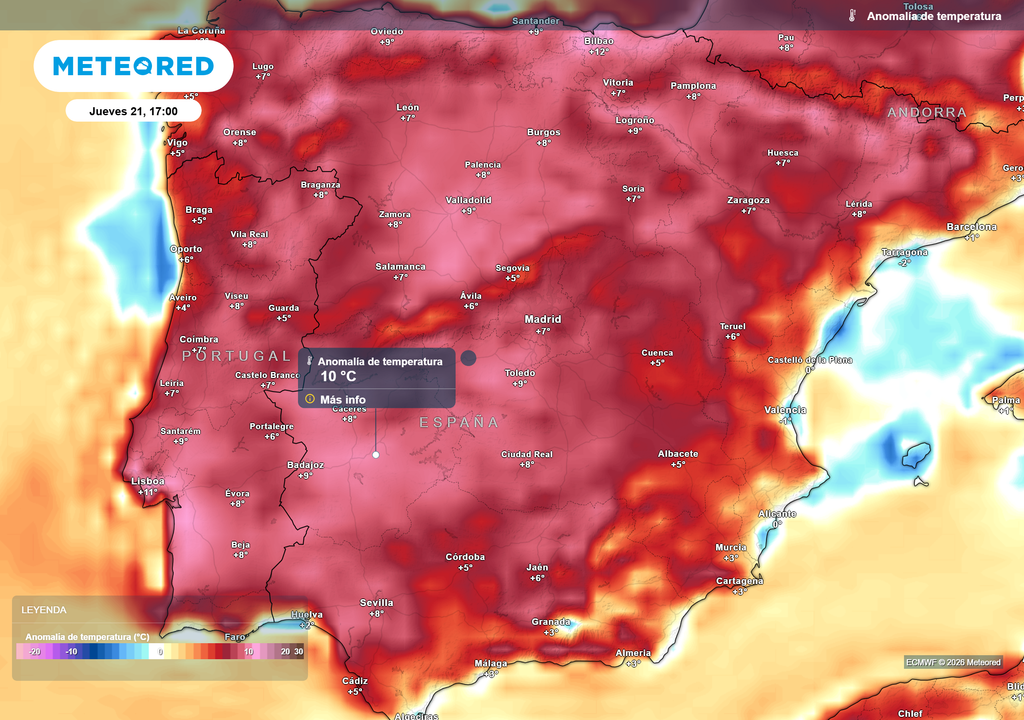 Este episodio dejará temperaturas hasta 10 ºC por encima de la media habitual.