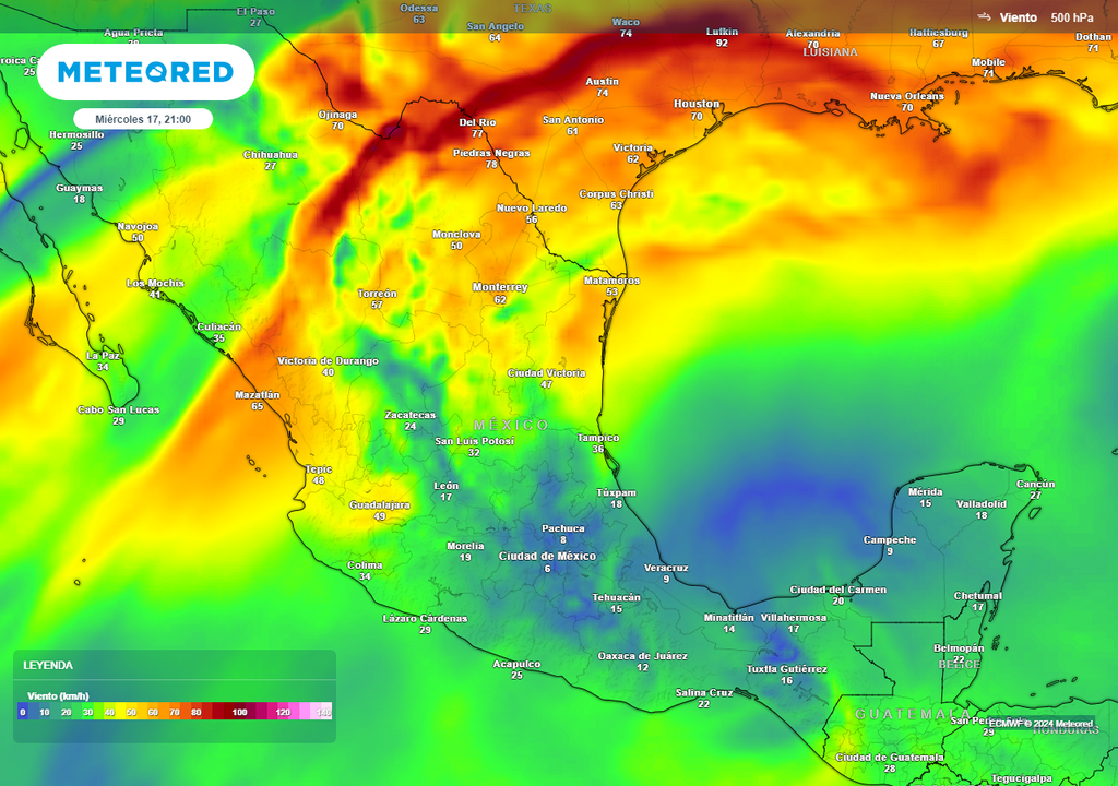 Flujo del aire a 500 mb