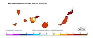 Anomalías térmicas y EFI de temperatura para el 21 de octubre de 2014 