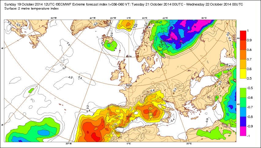 Anomalías Térmicas Y Efi De Temperatura Para El 21 De Octubre De 2014