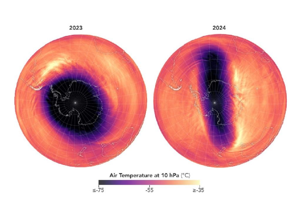 Comparación temperatura tropósfera media, 05 agosto 2023 y 2024