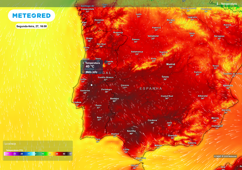 Na segunda-feira, dia 27, os termómetros poderão voltar a registar 40 ºC em vários pontos do Centro e Sul do país.