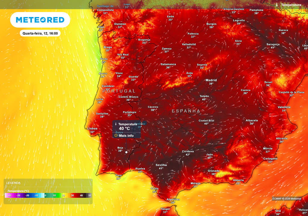 temperatura do ar à superfície As temperaturas voltam a subir a partir de segunda-feira, devendo voltar a registar valores próximos dos 40 ºC na faixa interior do país. Também o litoral poderá registar uma subida térmica a partir de quarta-feira.