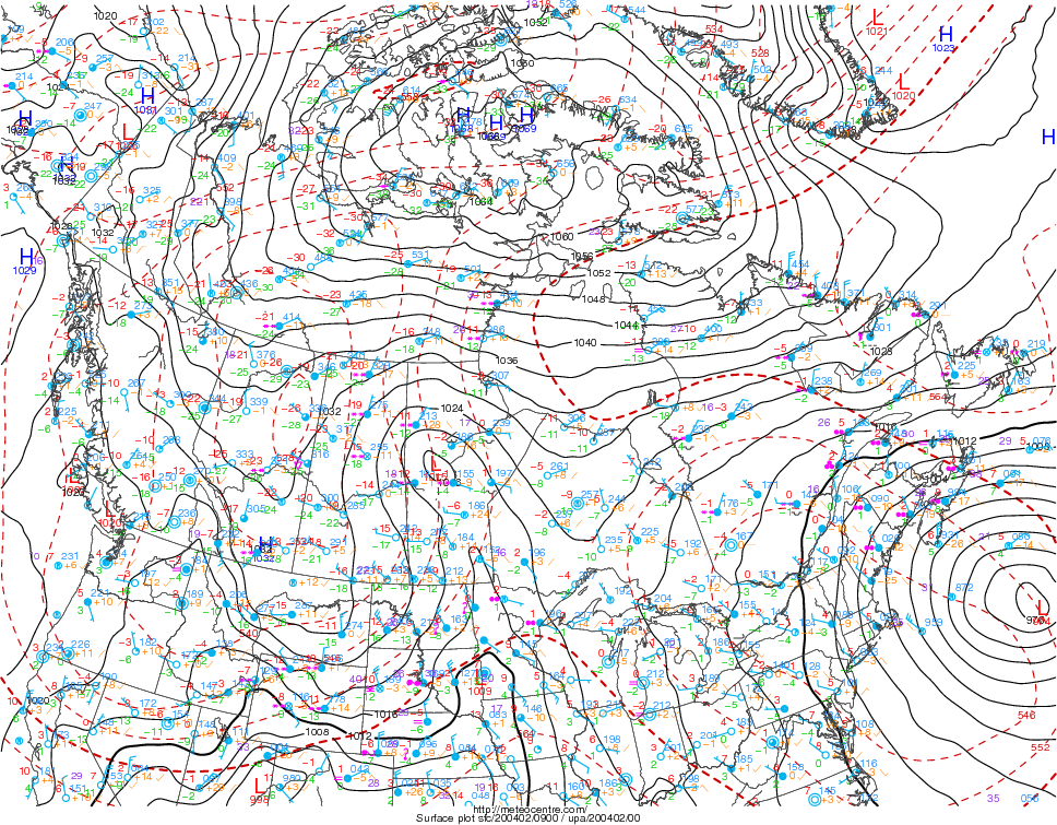 Anticiclón de 1070 hPa de récords sobre zonas de Canadá