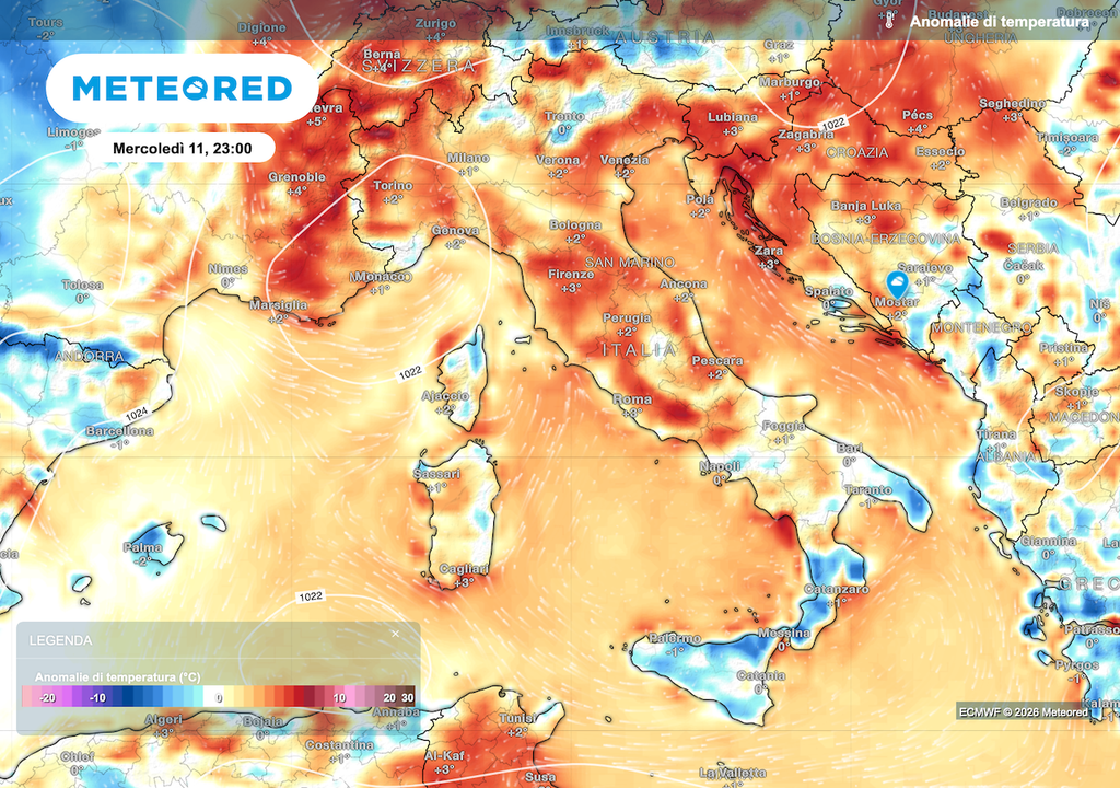 Si attenua l'anomalia di temperatura sull'Italia, ma restano comunque temperature sopra la media in molte regioni.