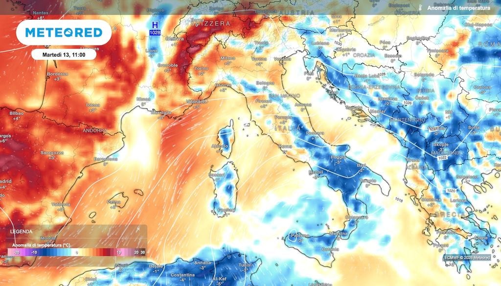 Inizio settimana con temperature grosso modo allineate alla media, al nord a tratti leggermente miti per la stagione, al sud relativamente fresche.