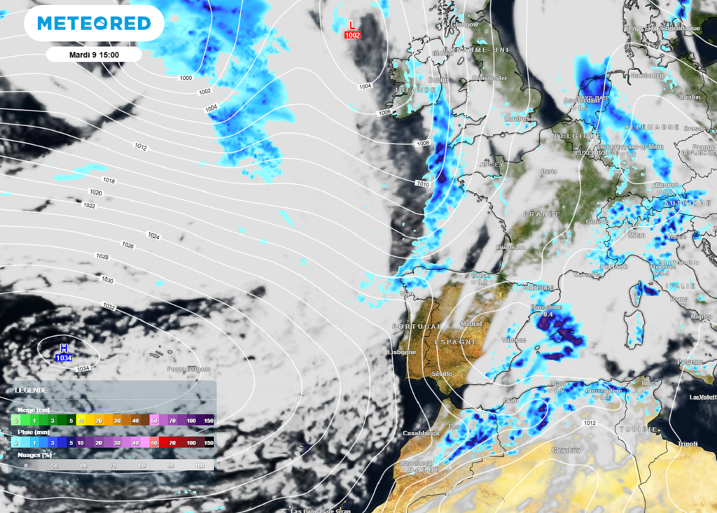 La France est située entre la dépression d'Irlande et l'anticyclone des Açores. La France est située entre la dépression d'Irlande et l'anticyclone des Açores.