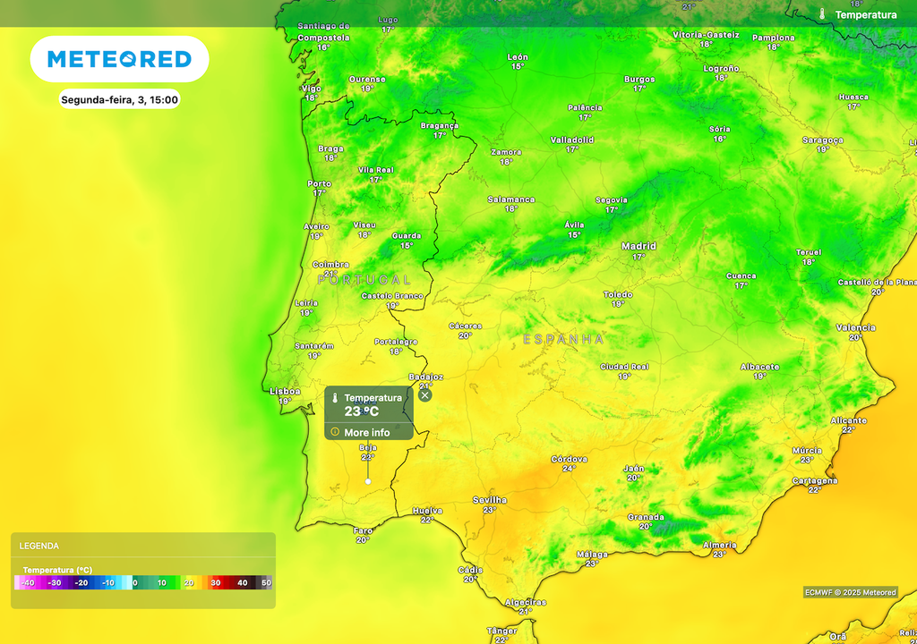 Temperaturas máximas até 23 ºC em Portugal Continental. Temperaturas máximas até 23 ºC em Portugal Continental.