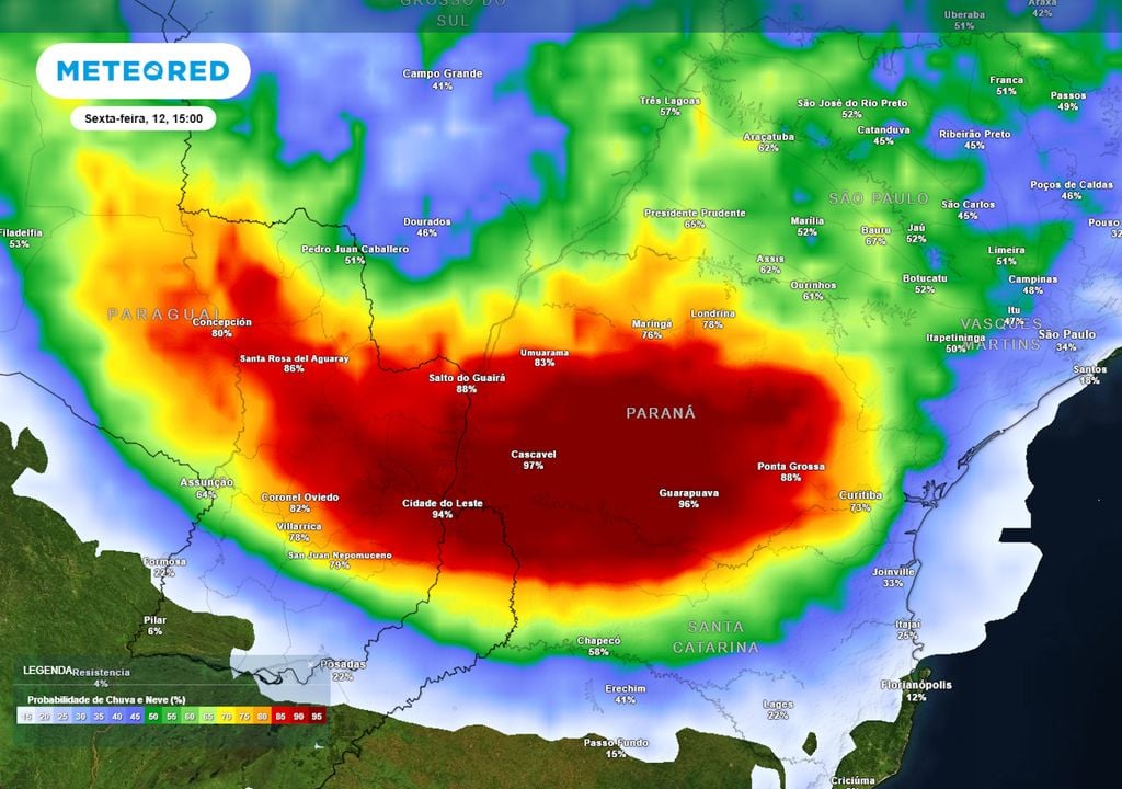 Previsão de probabilidade de chuva na sexta-feira de tarde. Previsão de probabilidade de chuva na sexta-feira de tarde.