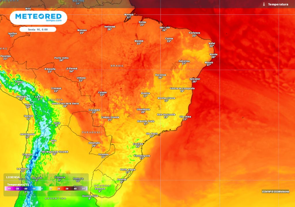 Previsão de temperaturas mínimas na sexta-feira.