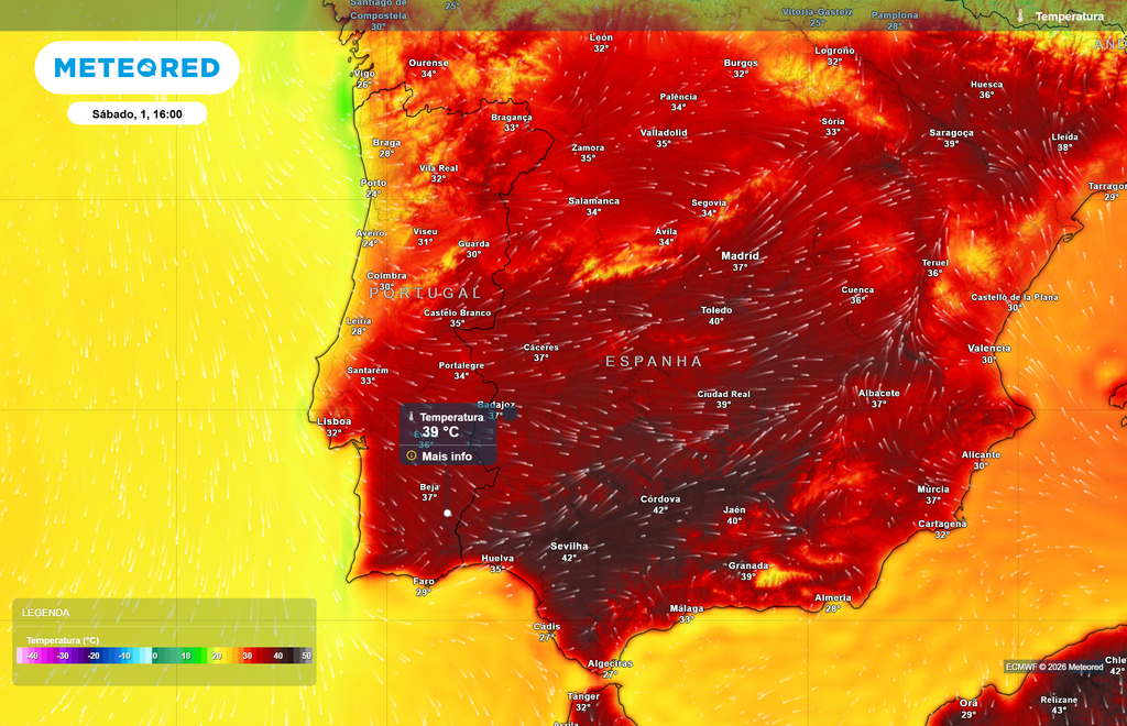 Enquanto Espanha vai enfrentando a quarta onda de calor do verão 2026, Portugal continental mantém-se à margem do calor extremo, atingindo de forma localizada e pontual os 40 ºC, como os que estão previstos nalgumas áreas do Sul do país no sábado, 1 de agosto.