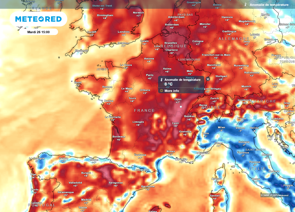 Anomalie de températures mardi après-midi