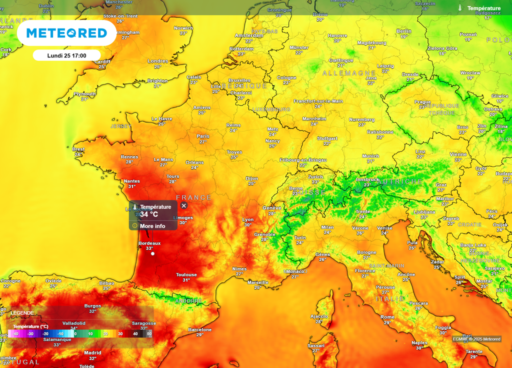 Températures lundi après-midi