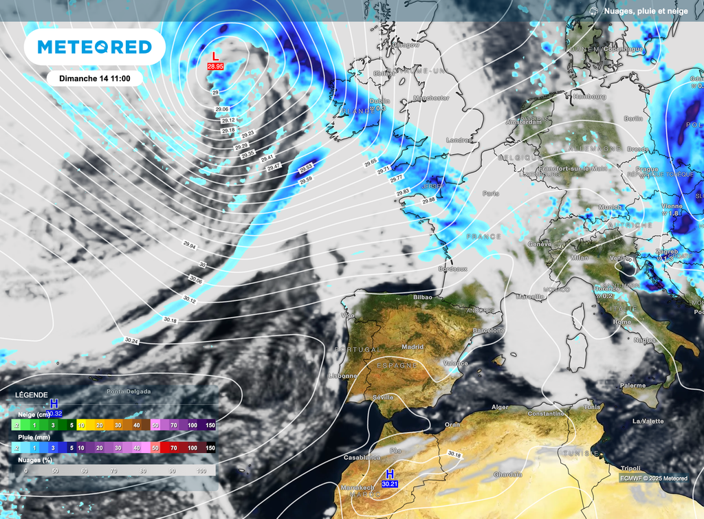 Nouvelles précipitations pour la journée de dimanche en provenance de l'ouest.