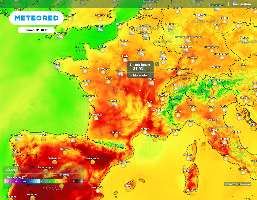 Chaleur devenant plus lourde encore demain samedi. Attention aux orages parfois violents mais locaux.