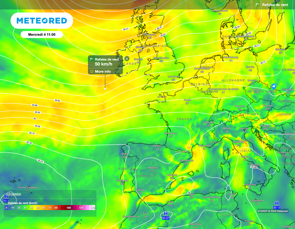 Un vent modéré de secteur ouest devrait souffler en cours de semaine prochaine.