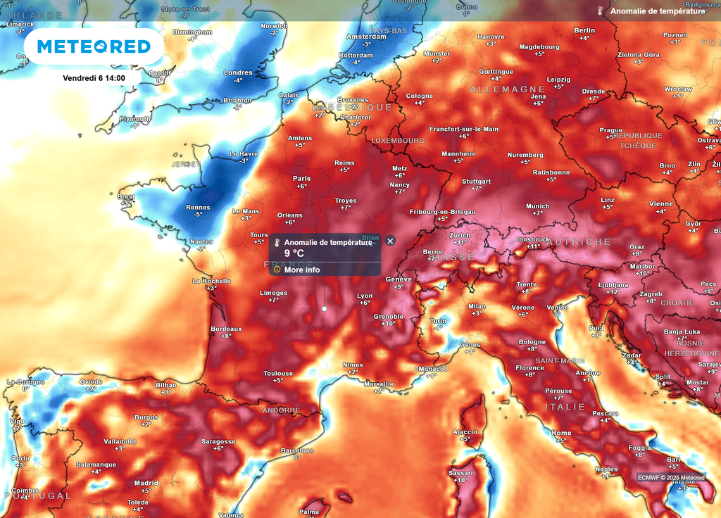 Anomalie températures vendredi 6 juin après-midi