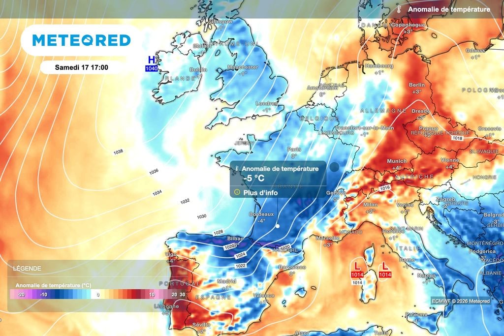Chute des températures ce week-end avec la mise en place d'un flux de secteur nord-est et l'arrivée d'air d'origine polaire.