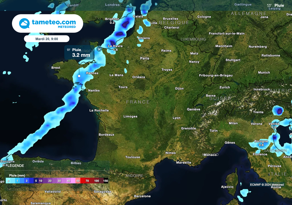Quelques pluies mardi matin dans le nord-ouest de la France.