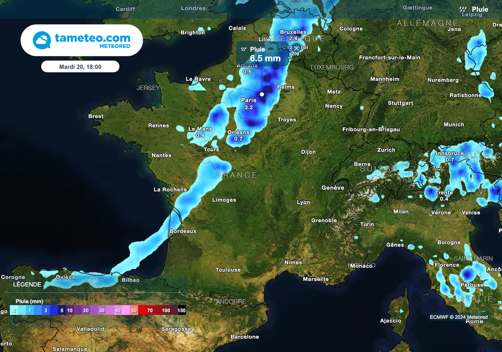La perturbation progressera en fin de journée vers l'Île-de-France.