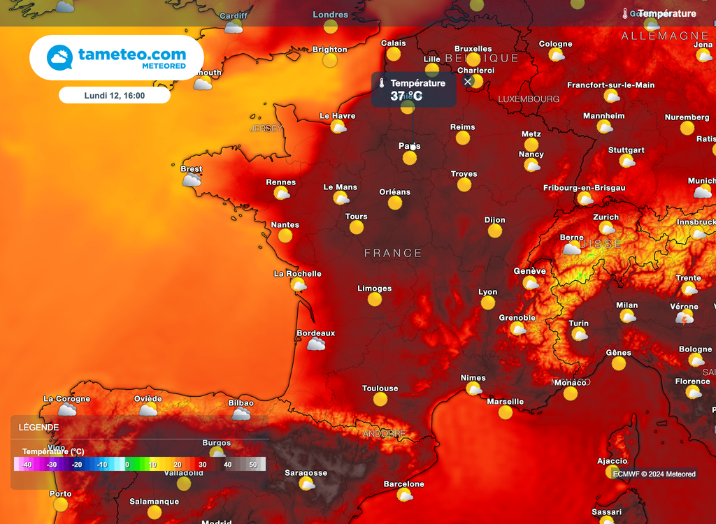 Très fortes chaleurs avant le développement d'orages sur la France.
