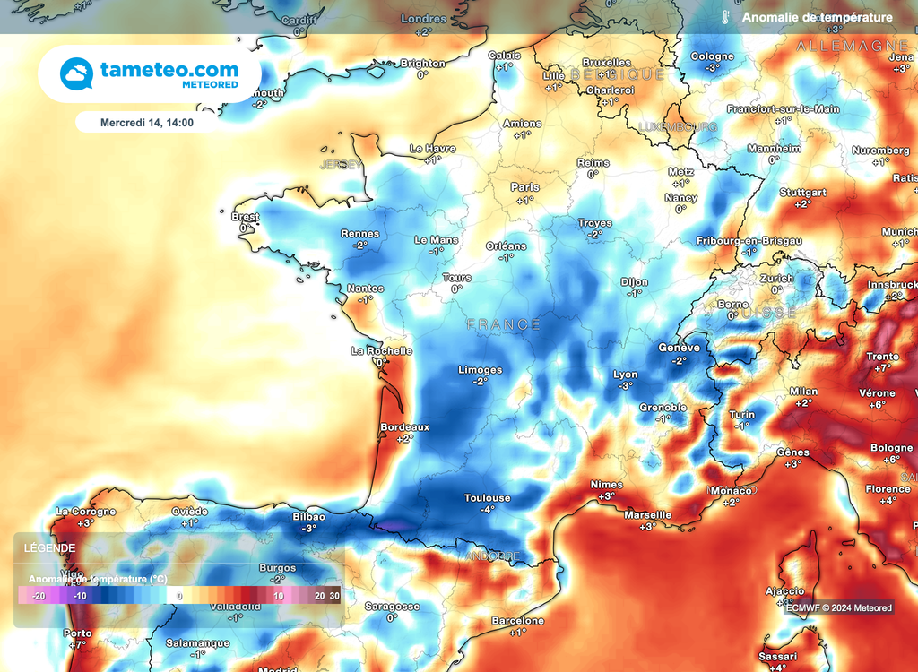 Les températures sauront repasser sous les normales mercredi à la suite des passages orageux.
