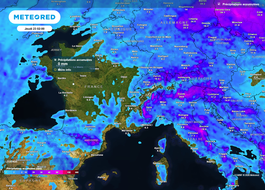 Peu de pluie à attendre en France d'ici jeudi, si ce ne sont quelques averses dans le Nord-Est ce week-end, et quelques orages en montagne, notamment vers les Pyrénées.
