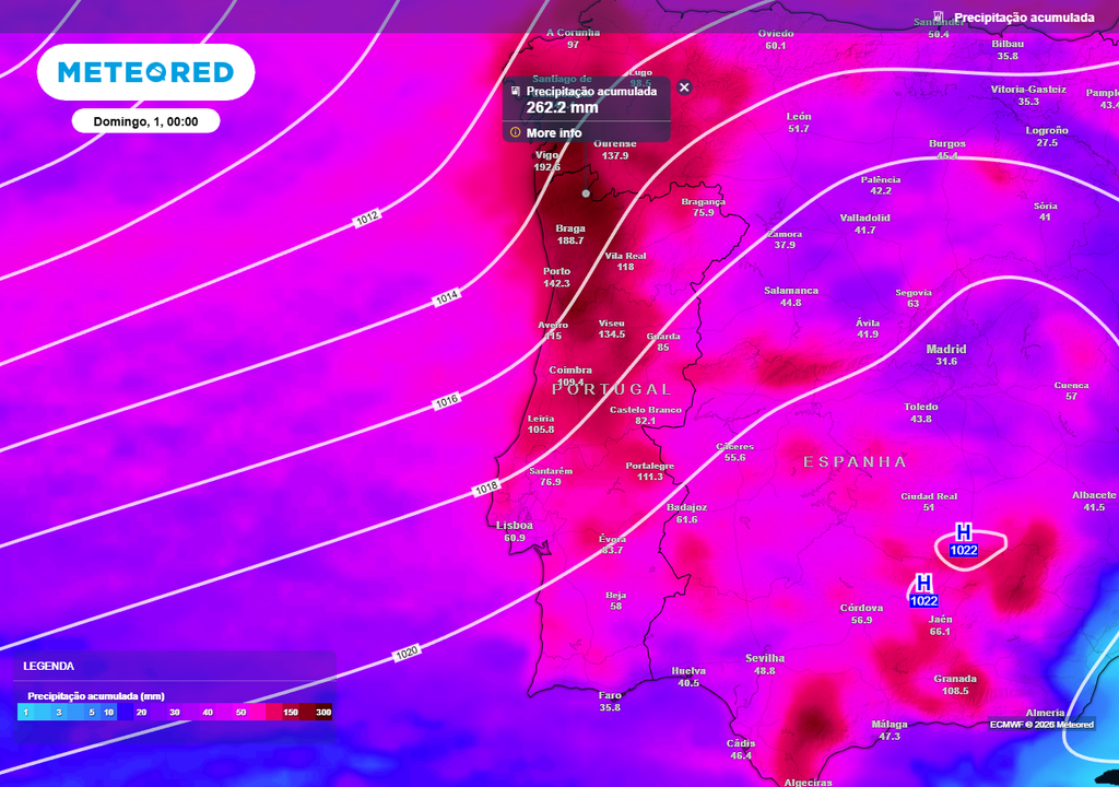 Até domingo, 1 de fevereiro, haverá zonas do país a registar 250 a 300 mm de precipitação acumulada.