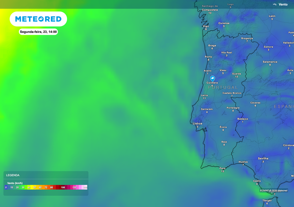 Ventos fracos a moderados predominam no território, favorecendo a entrada de ar mais ameno de sudoeste.