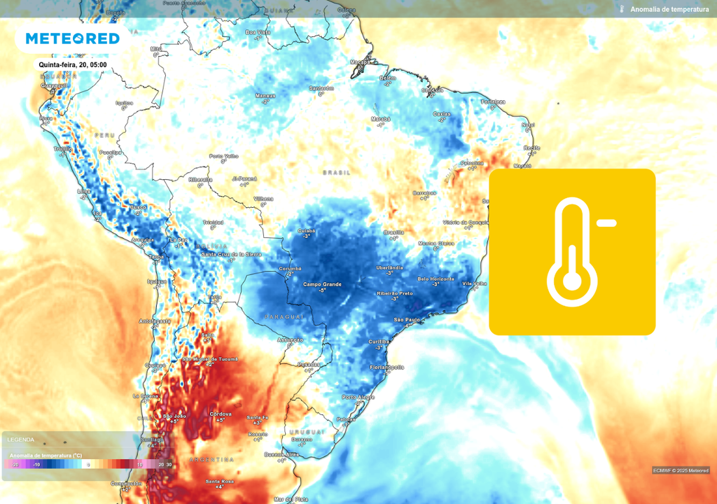 As temperaturas mínimas nos próximos dias estarão até 7°C abaixo da média em algumas áreas.