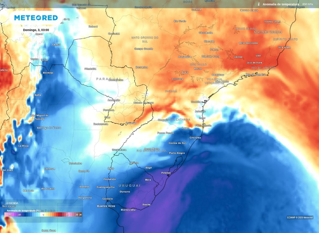 Massa de ar polar diminui temperaturas sobre o leste do Sul e Sudeste Brasil, ainda neste fim de semana.