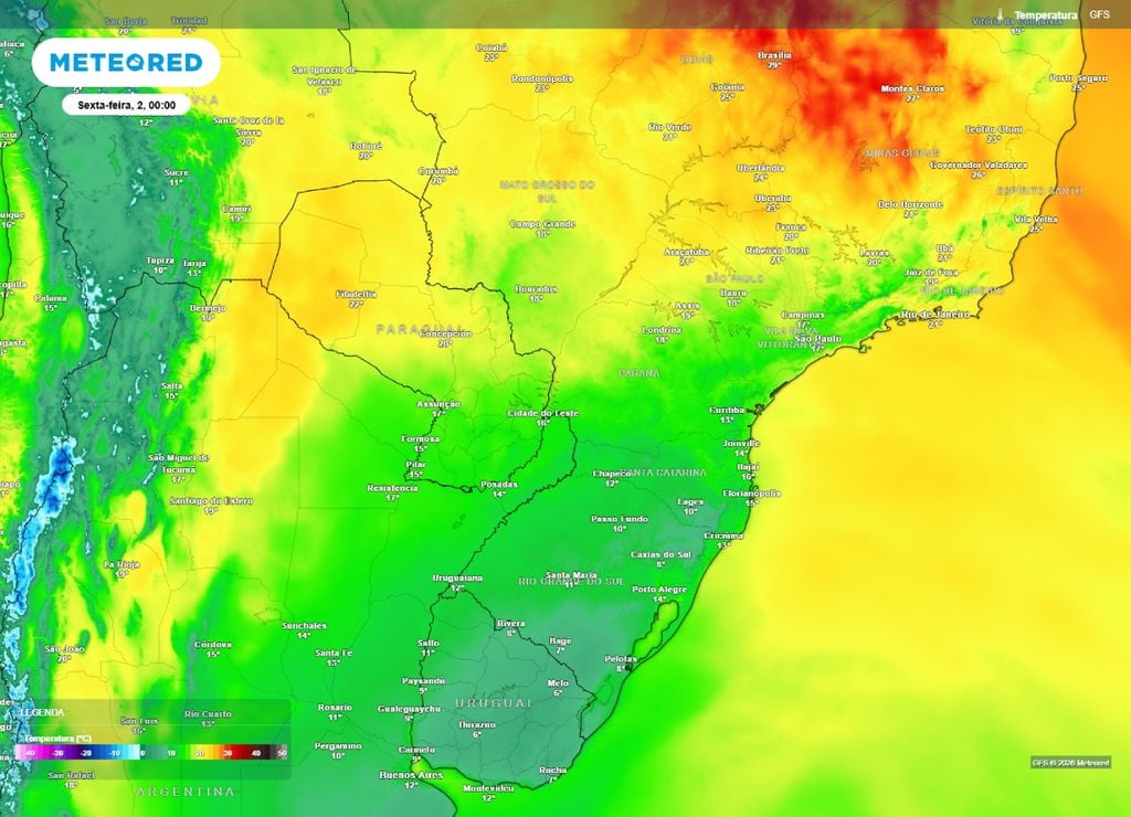 ar frio de inverno Temperaturas para o fim da noite da quinta-feira, 1º de outubro.