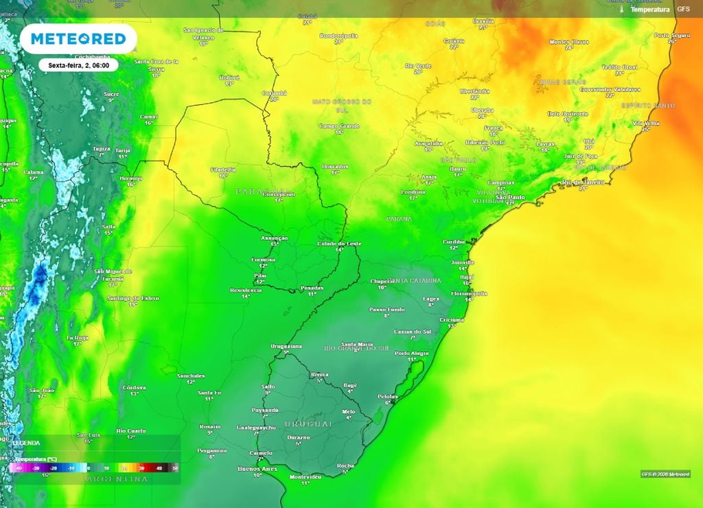 frio de inverno Temperaturas para o início da manhã da sexta-feira, 2 de outubro.