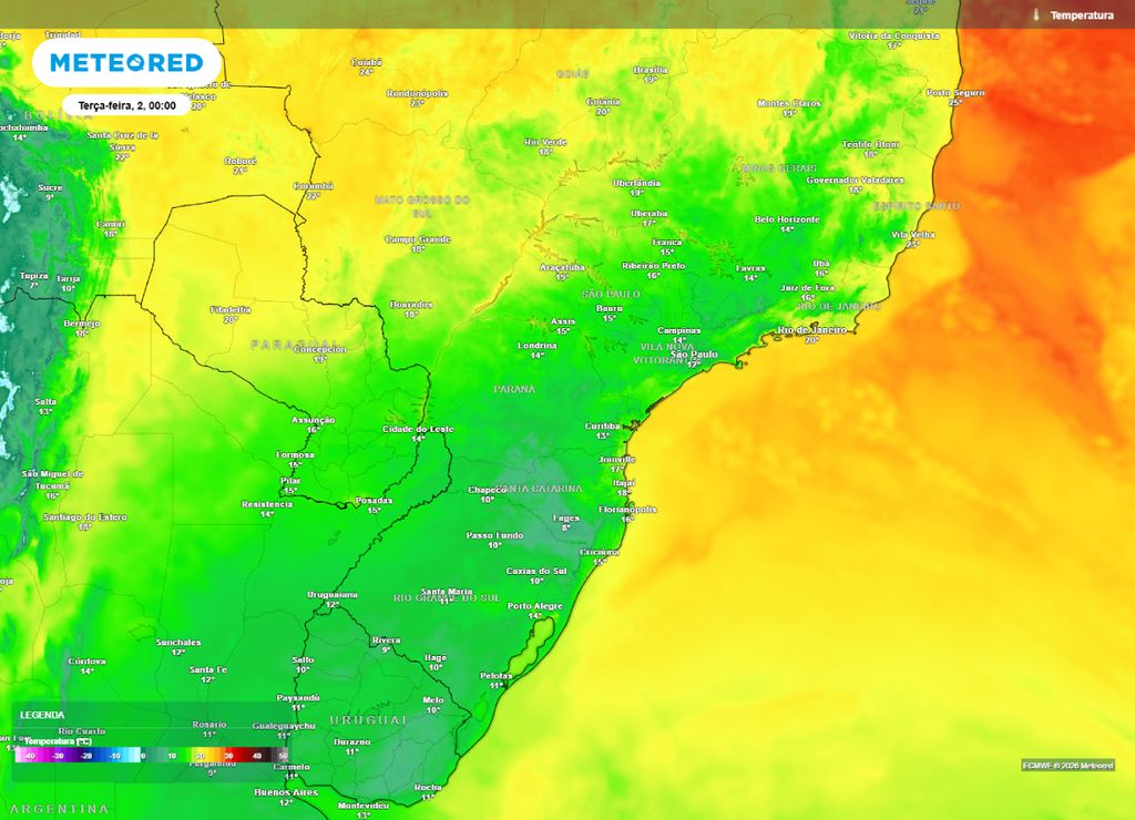 frio Temperaturas prevista para o fim da noite desta segunda-feira, 1 de maio.