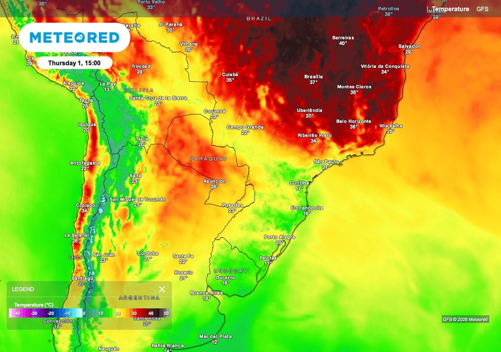 Previsão de temperatura para quinta-feira (1), às 15h.