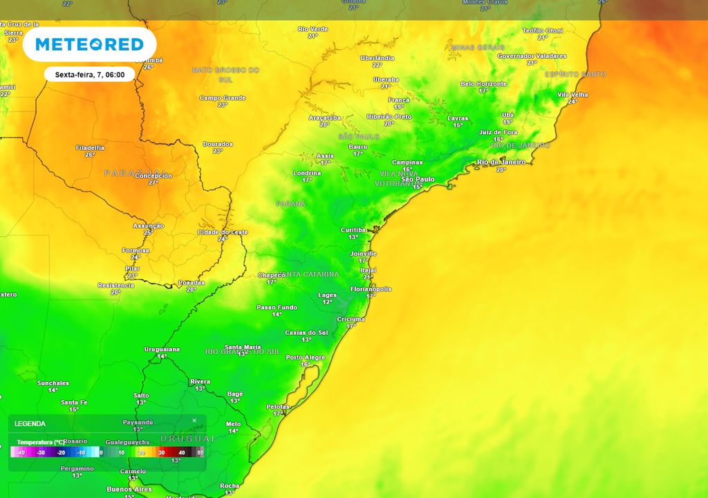 Previsão de temperaturas mínimas na sexta-feira de madrugada.