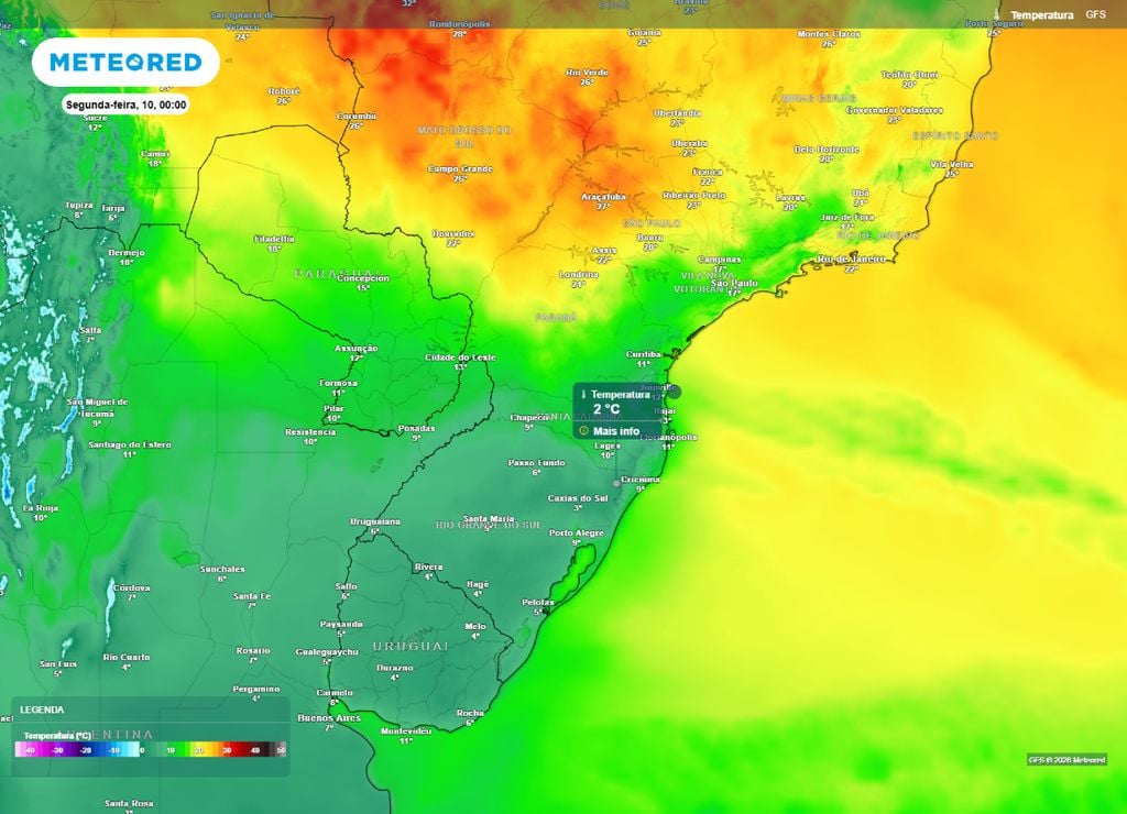 ar polar Temperaturas para o fim da noite de domingo (9).