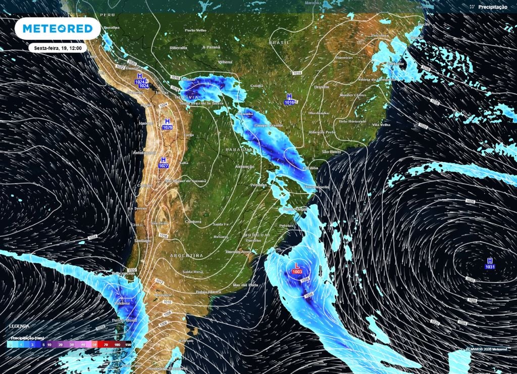 Previsão de chuva e pressão para o fim início da tarde da sexta-feira, 19 de junho.